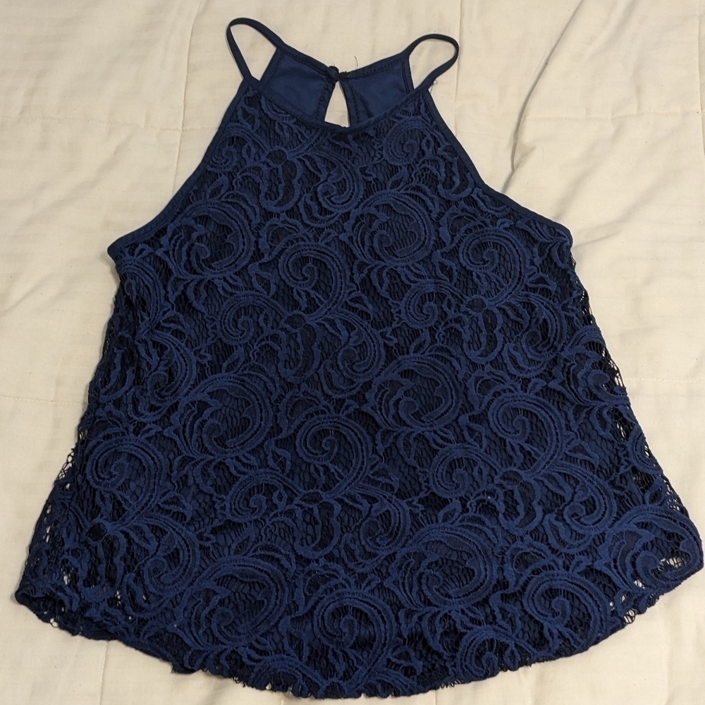 First love pretty blue lacy strappy top